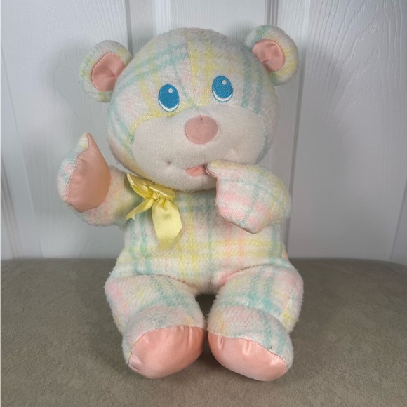Vintage PlaySkool Baby Blankies Bear Pastels Plaid 1987 Plush Teddy Bear - Picture 1 of 10